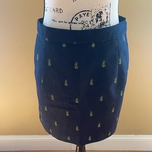 J. Crew Blue Pencil Skirt with Pineapples Size 4